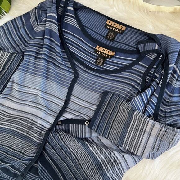 NEW Finity Naturals Silk Striped Multi Tri-Tone Sweater Cardigan Cami Twinset L - Picture 14 of 16